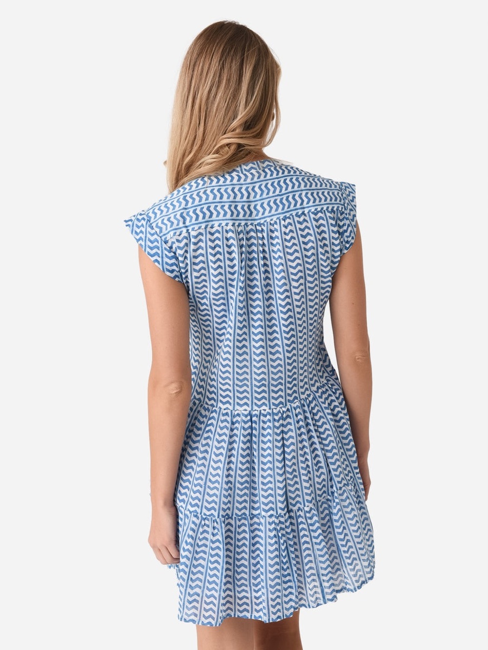 Oliphant Blue & White Notch-Neck Tiered Sundress - 100% Cotton - Picture 3 of 8